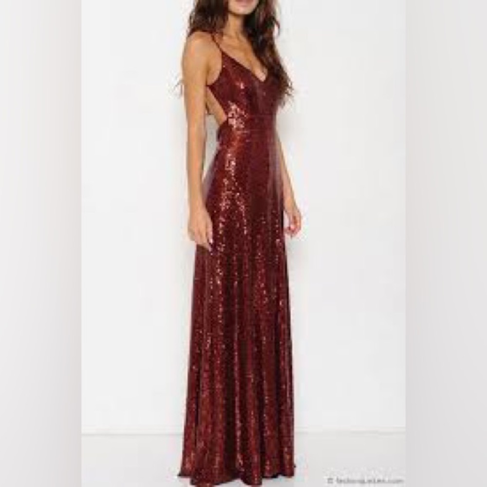 L’Atiste Backless Open Back Sequin Full length Maxi Dress-Burgundy Dark Red L - Picture 3 of 11